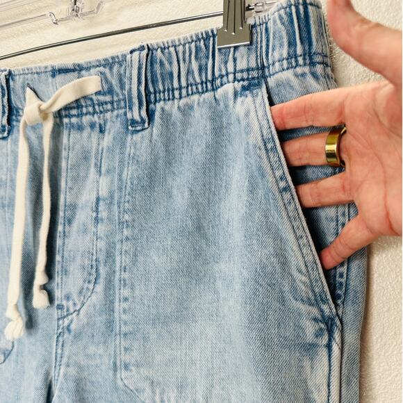 Gap Easy Jean Light Indigo Destructed Cinch Waist Cream Tie M - Picture 7 of 16